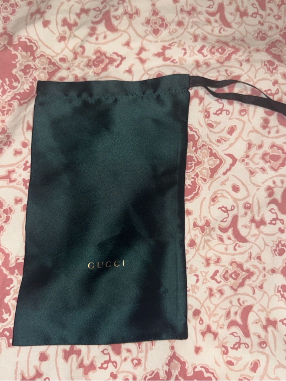 Gucci Black Satin Drawstring Pouch with Gold Logo